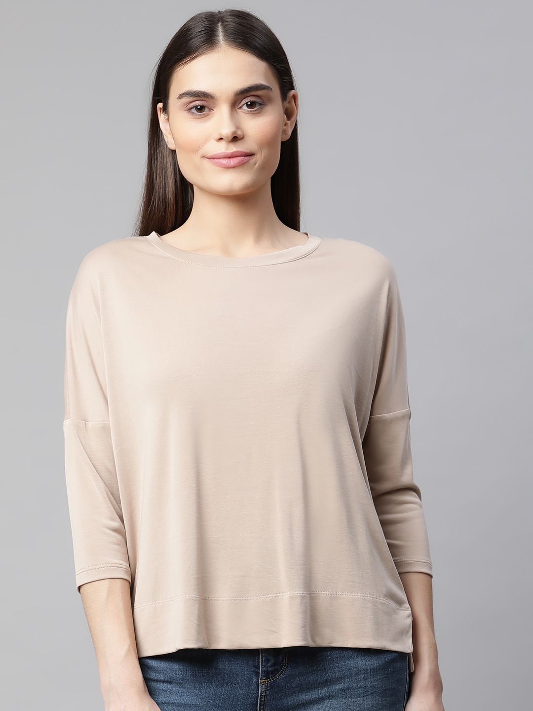 

Marks & Spencer Women Beige Drop-Shoulder Sleeves T-shirt
