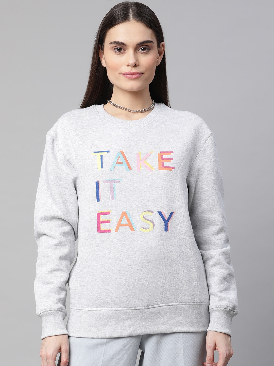 

Marks & Spencer Women Grey Melange Printed Sweatshirt