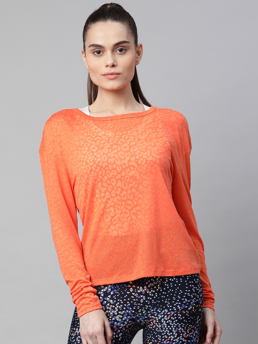 

Marks & Spencer Orange & White Drop-Shoulder Sleeves Layered Top