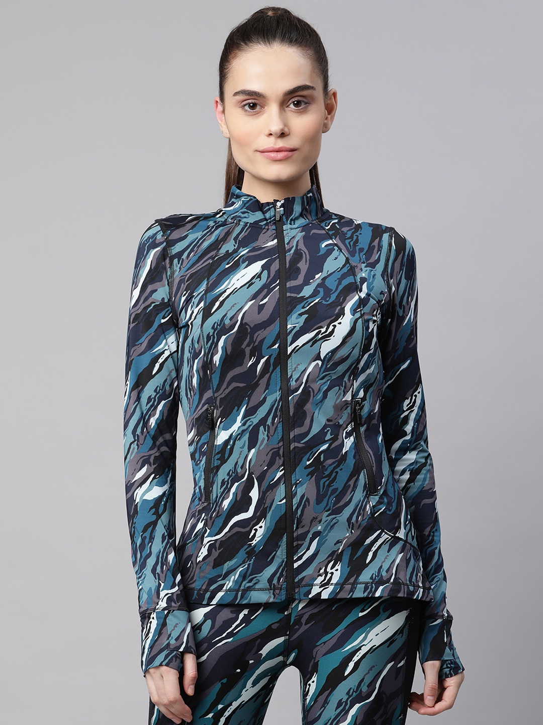 

Marks & Spencer Women Blue & Black Camouflage Sporty Jacket