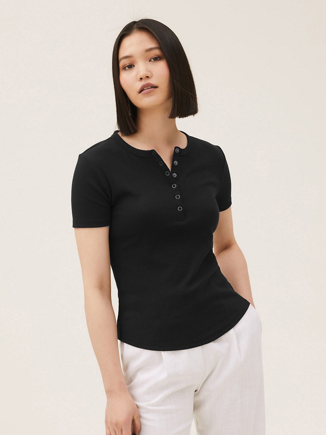 

Marks & Spencer Women Black Ribbed Top