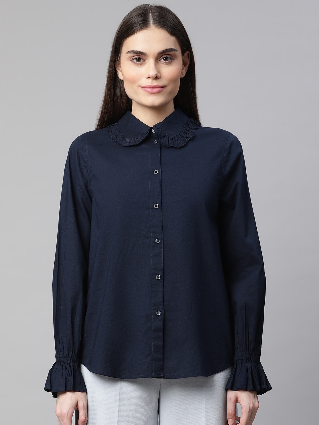 

Marks & Spencer Women Navy Blue Solid Casual Shirt