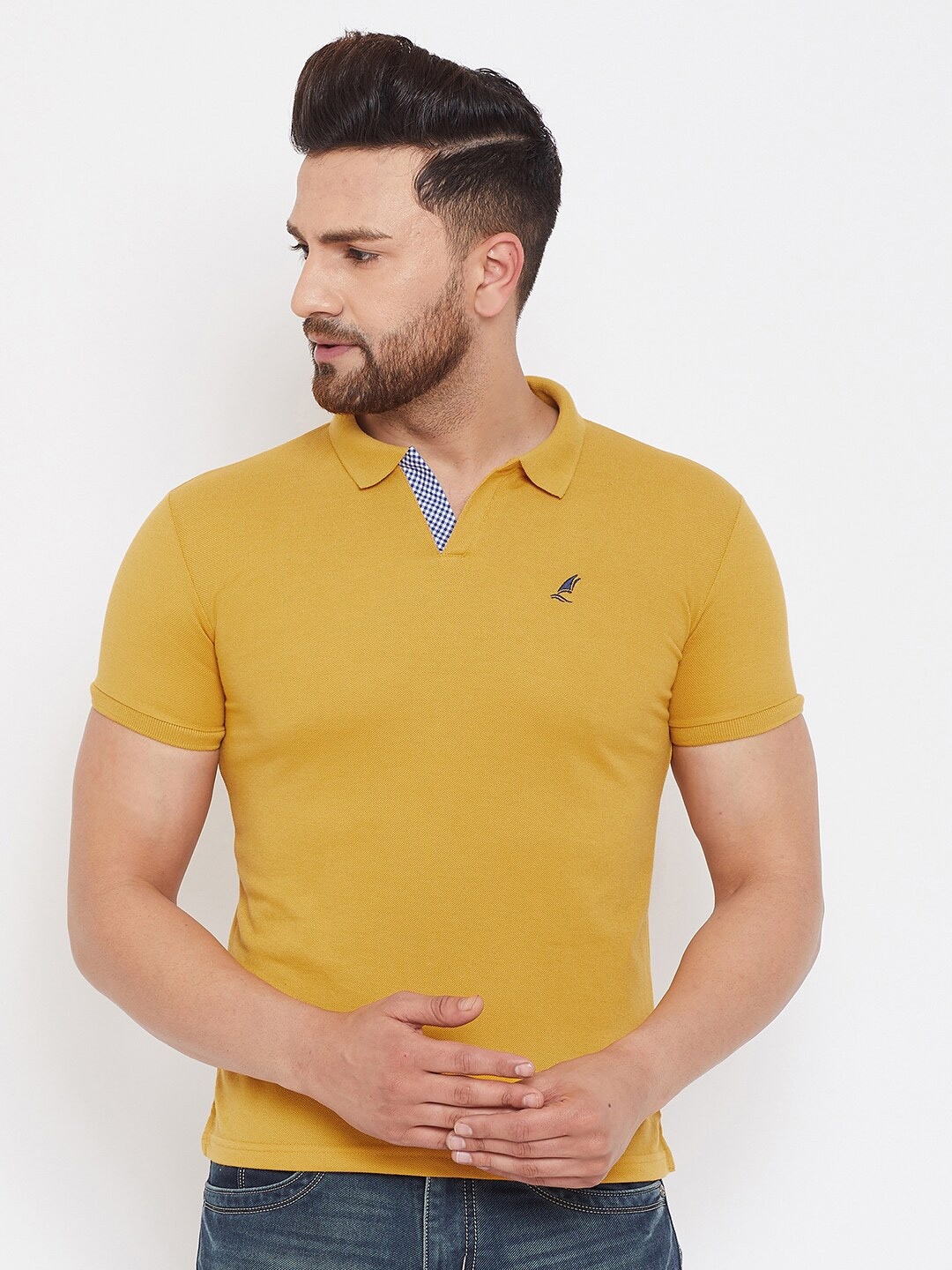 

HARBOR N BAY Men Mustard Yellow Polo Collar Applique T-shirt