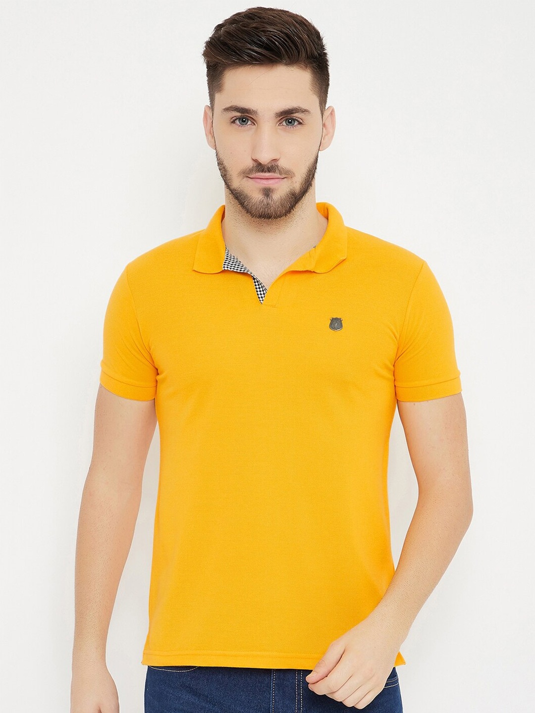 

HARBOR N BAY Men Mustard Yellow Typography Applique T-shirt