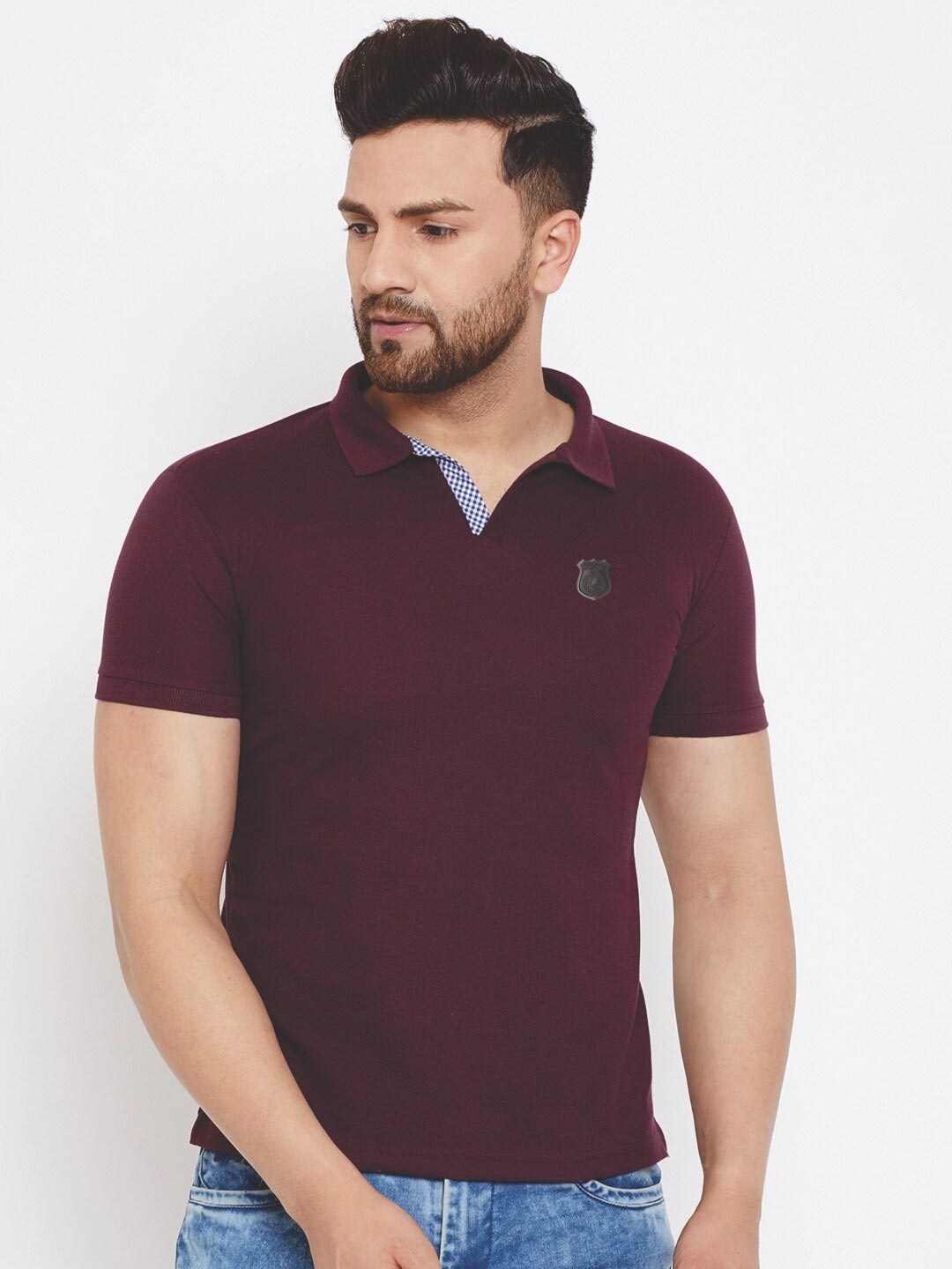 

HARBOR N BAY Men Burgundy Polo Collar Applique T-shirt