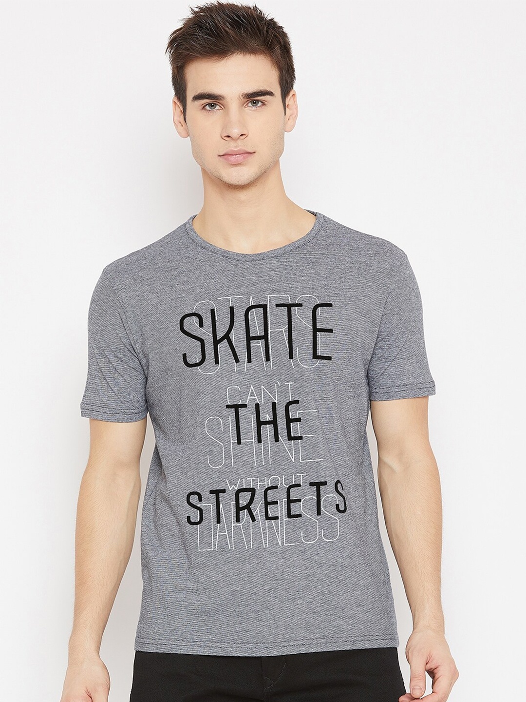 

HARBOR N BAY Men Navy Blue Typography Printed Raw Edge T-shirt