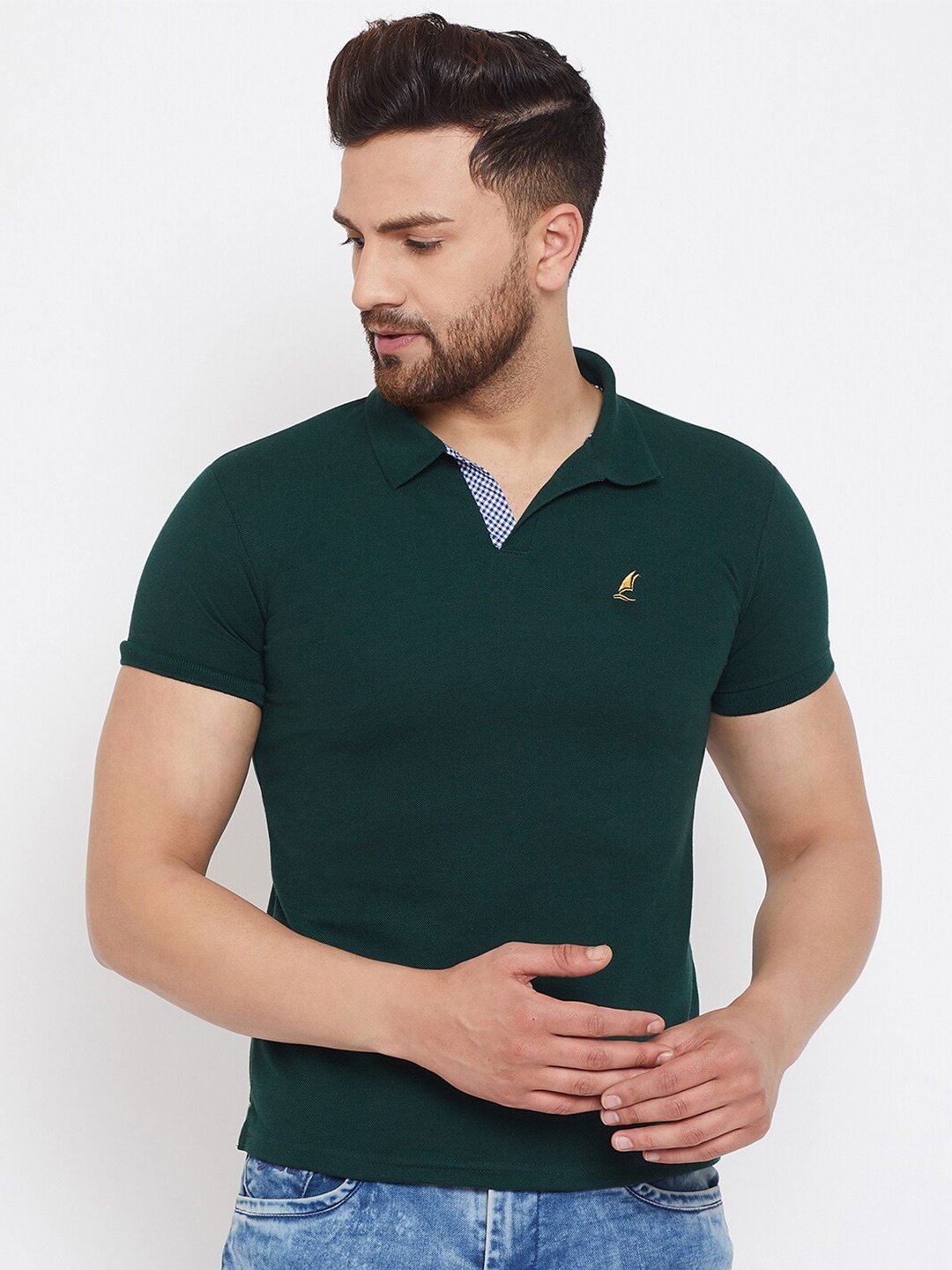 

HARBOR N BAY Men Green Polo Collar Applique T-shirt