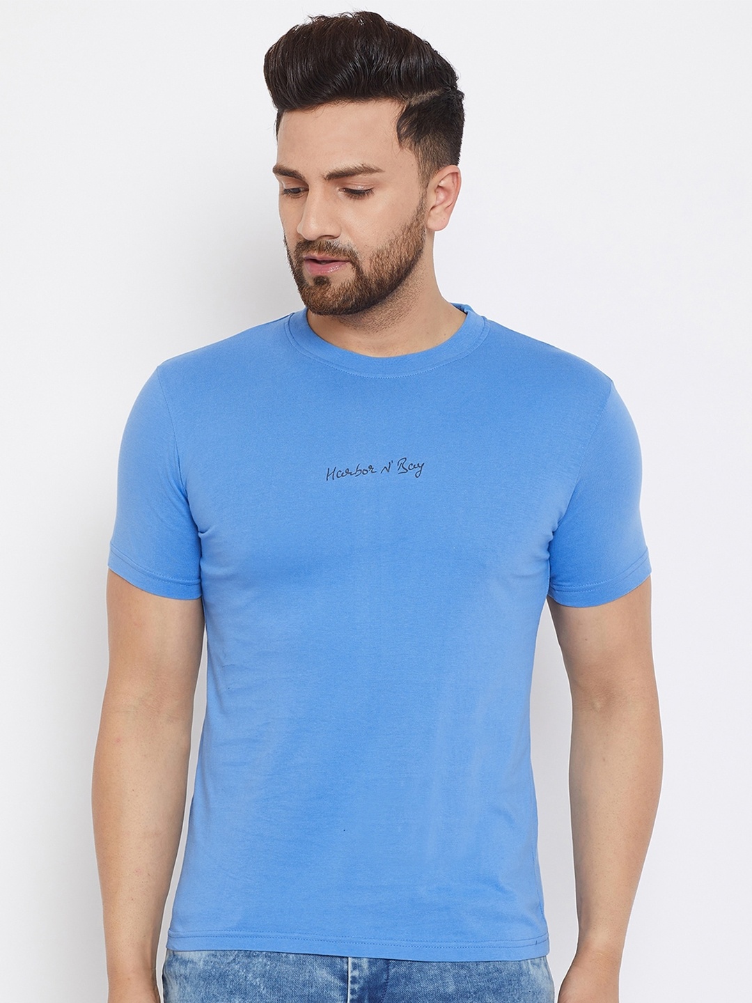 

HARBOR N BAY Men Blue Typography T-shirt