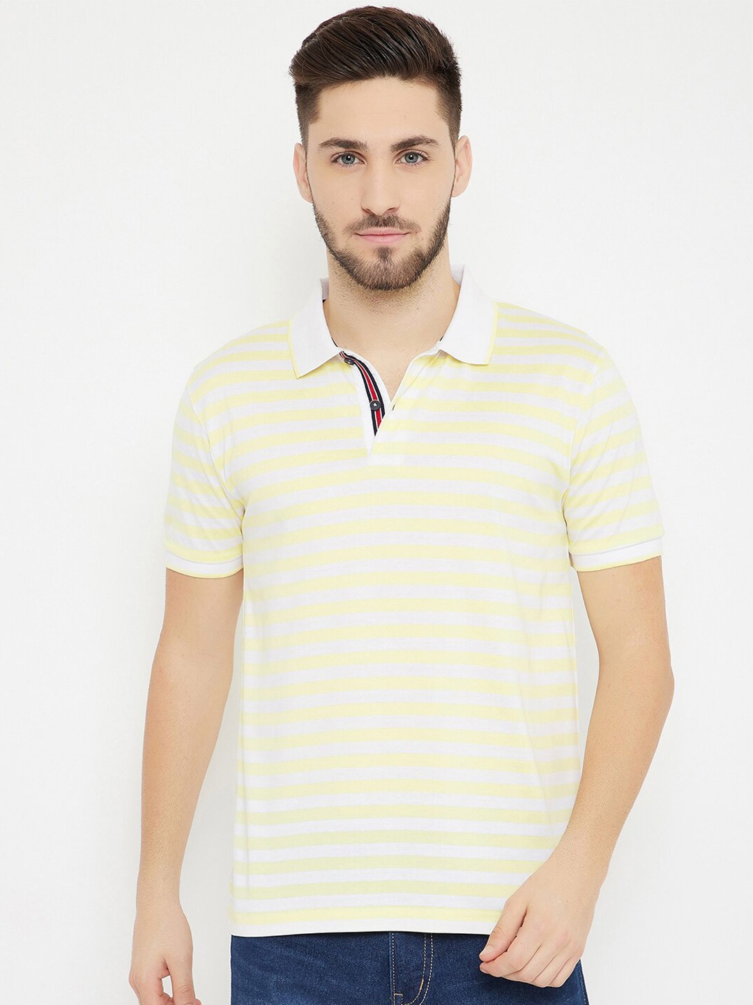 

HARBOR N BAY Men Yellow Striped Polo Collar T-shirt