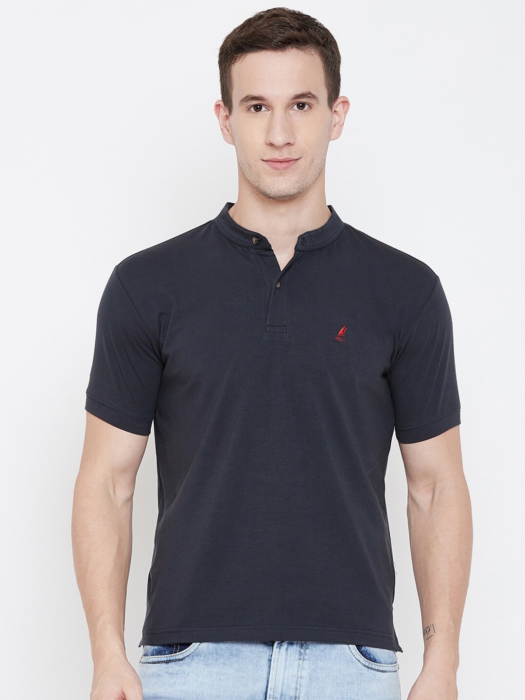 

HARBOR N BAY Men Navy Blue Henley Neck T-shirt