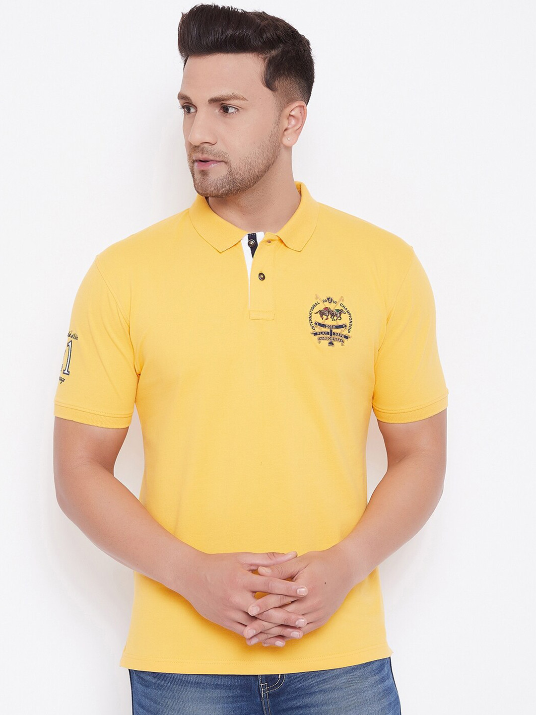 

HARBOR N BAY Men Yellow Polo Collar T-shirt
