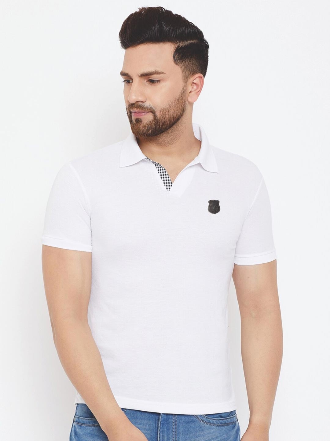 

HARBOR N BAY Men White Polo Collar Applique T-shirt