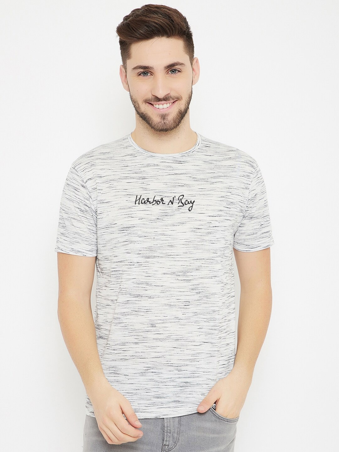 

HARBOR N BAY Men Grey Typography Printed T-shirt