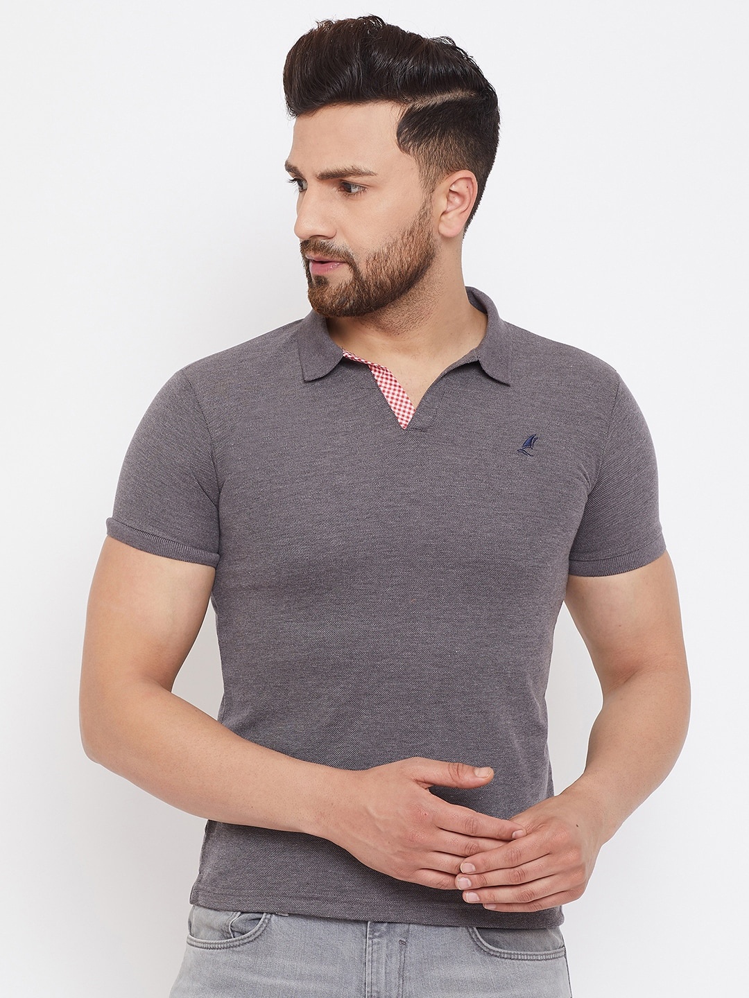

HARBOR N BAY Men Charcoal Polo Collar T-shirt