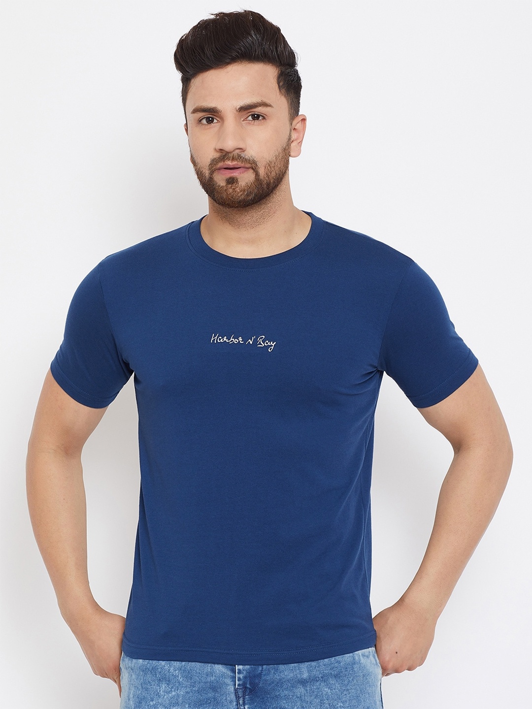

HARBOR N BAY Men Blue Typography T-shirt