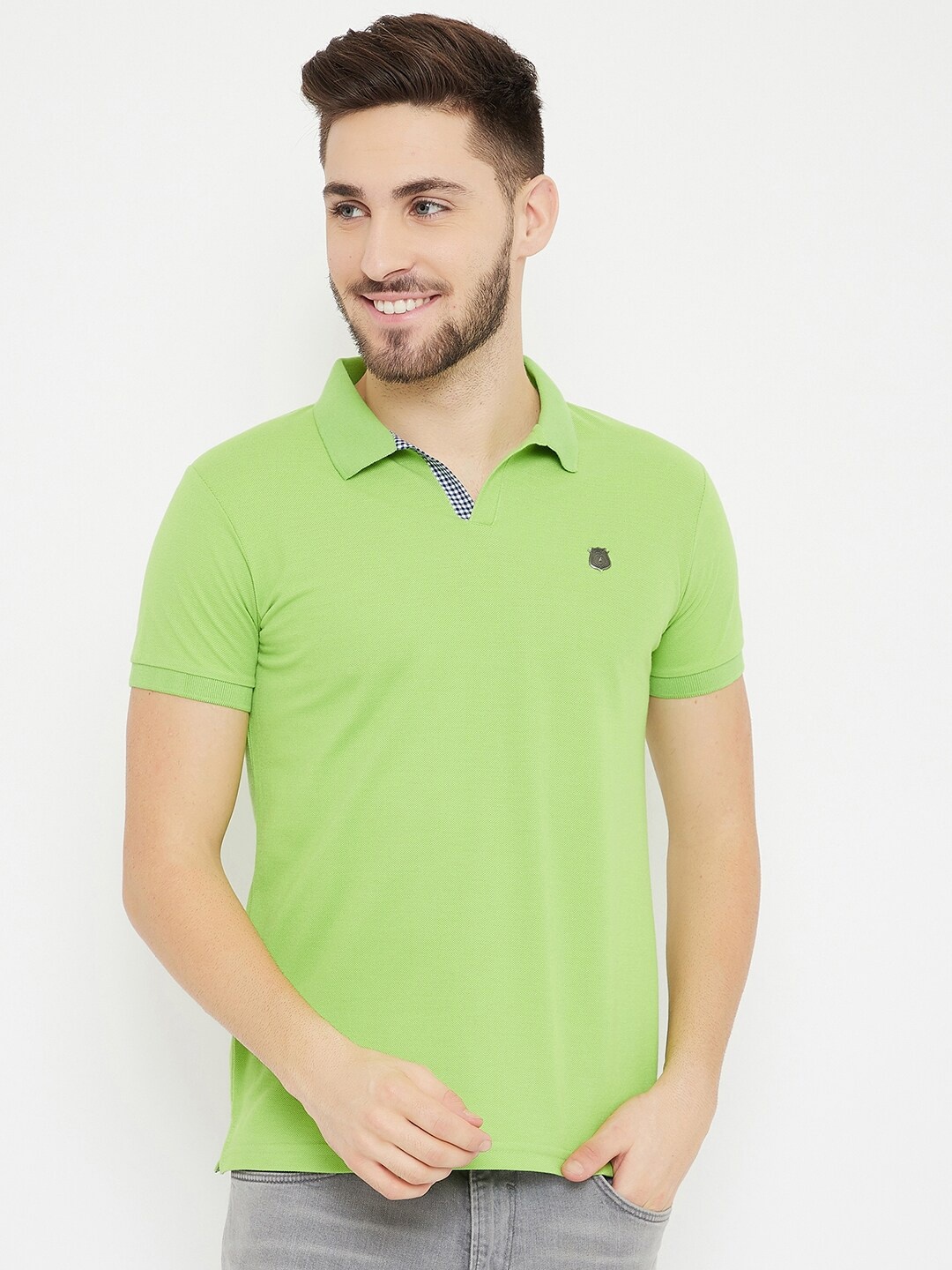 

HARBOR N BAY Men Green V-Neck Applique T-shirt