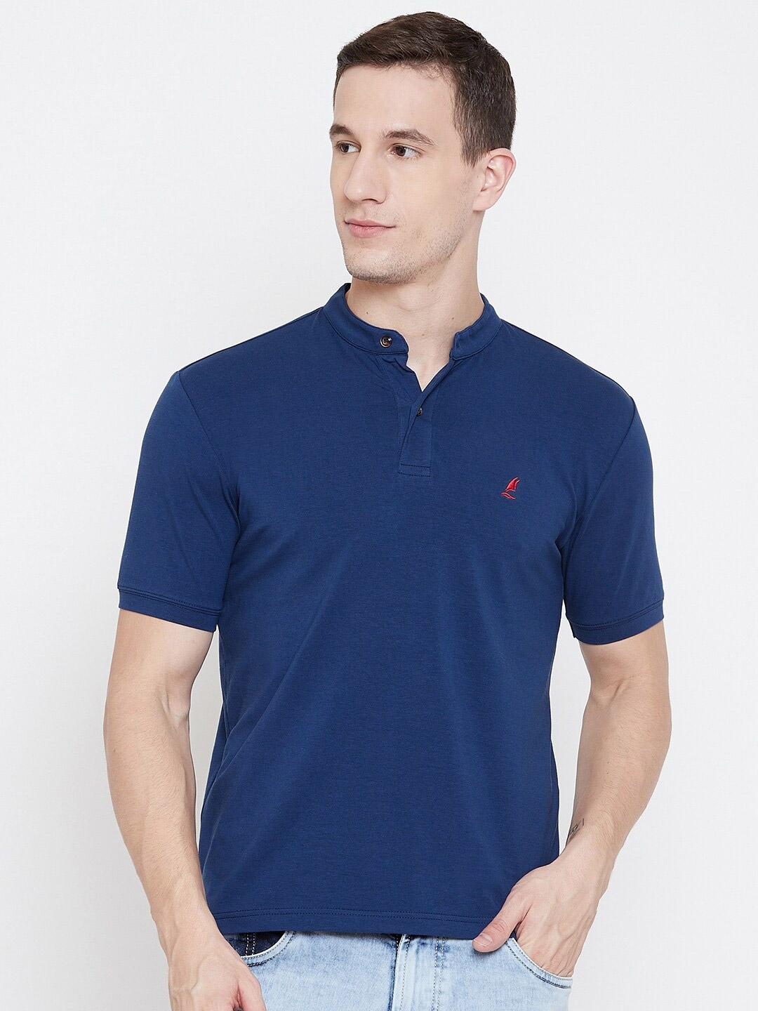 

HARBOR N BAY Men Blue Mandarin Collar T-shirt