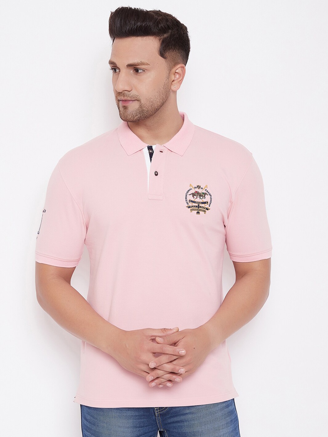

HARBOR N BAY Men Pink Polo Collar T-shirt