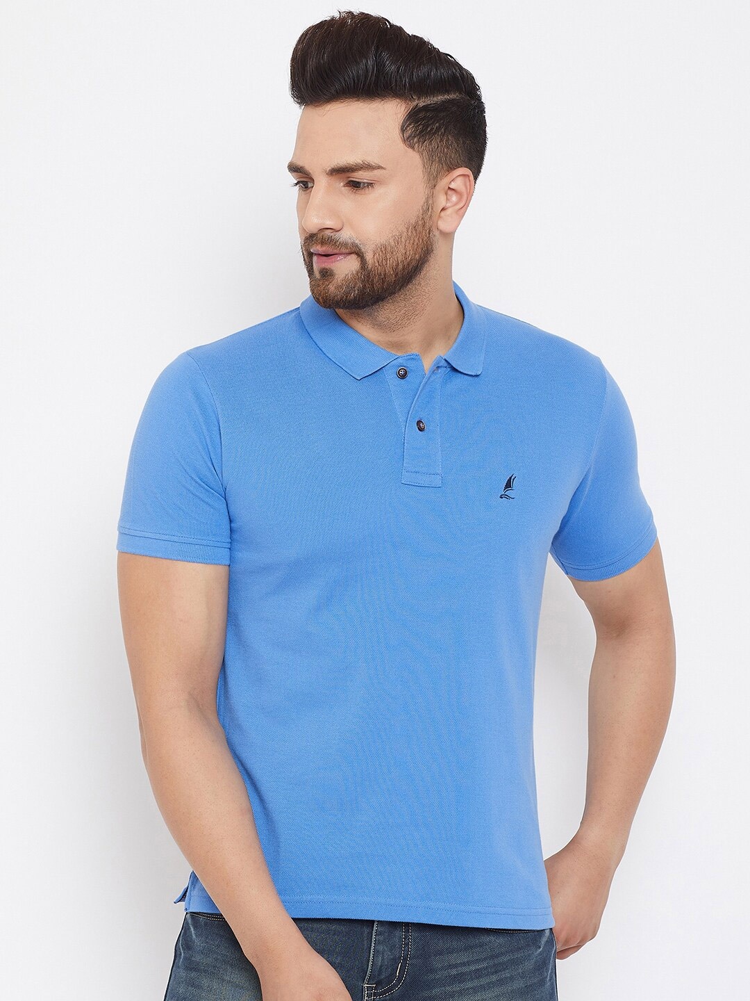 

HARBOR N BAY Men Blue Polo Collar T-shirt