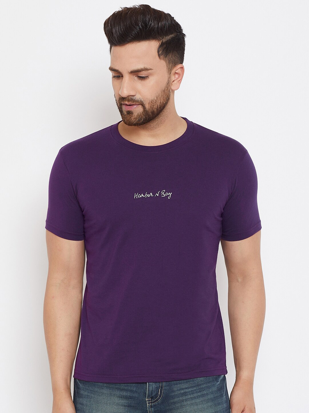 

HARBOR N BAY Men Purple Typography T-shirt