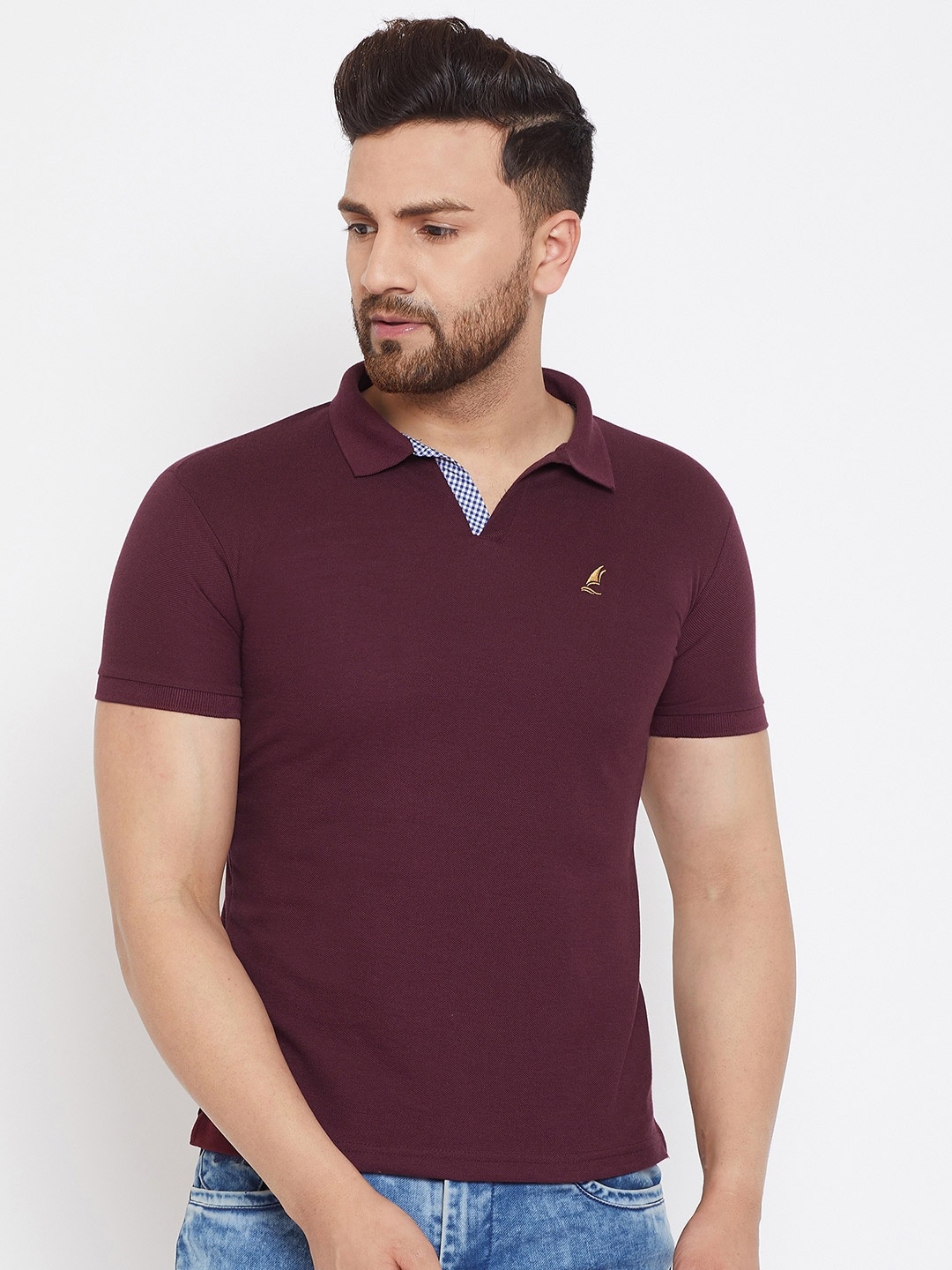 

HARBOR N BAY Men Burgundy Polo Collar T-shirt