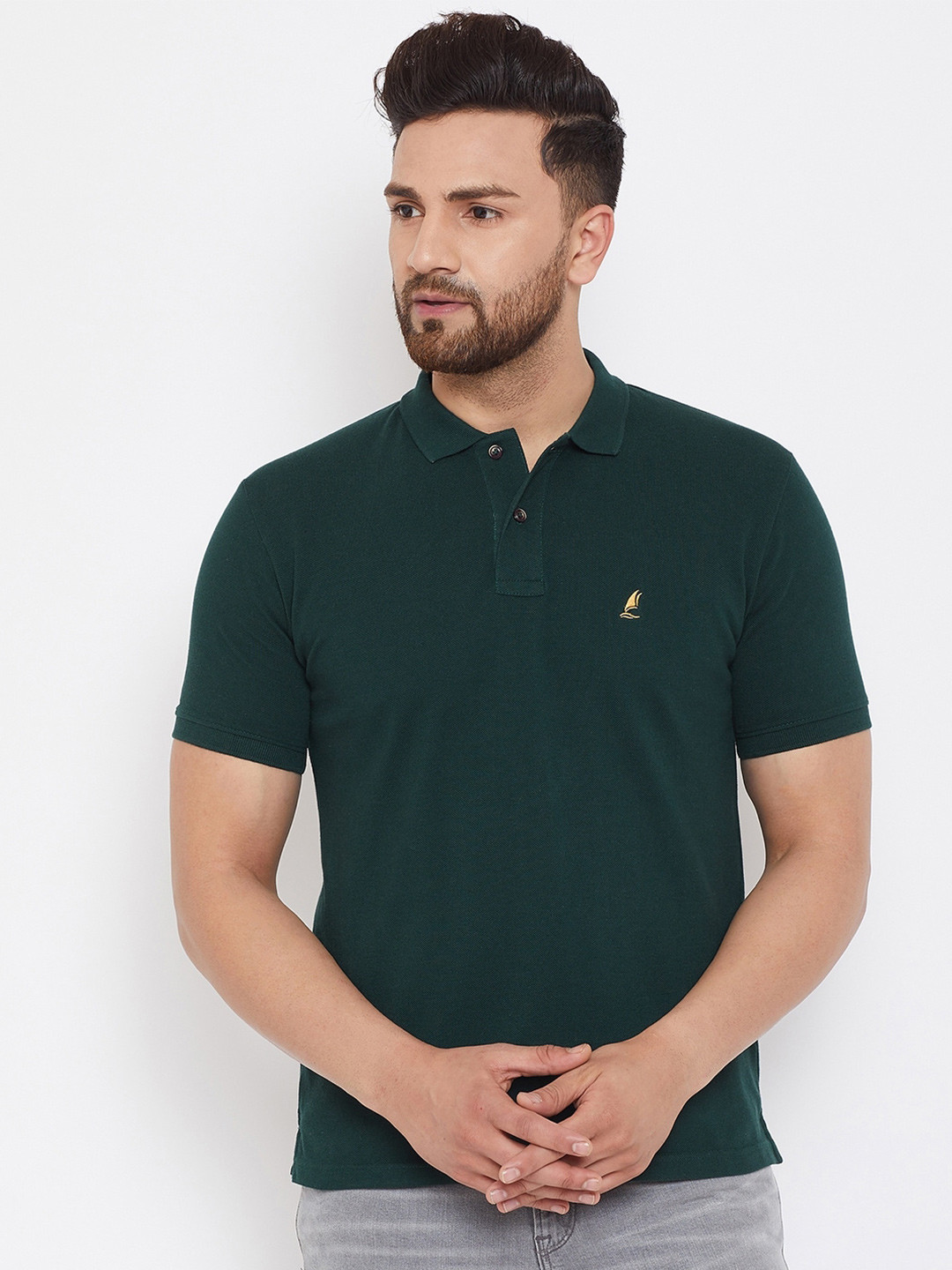 

HARBOR N BAY Men Green Polo Collar T-shirt