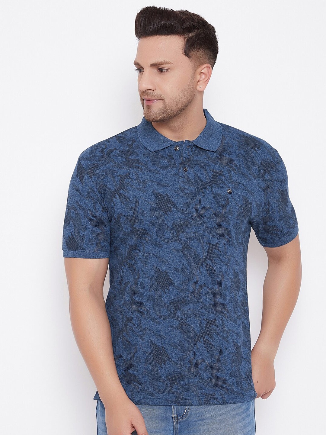 

HARBOR N BAY Men Blue Printed Polo Collar T-shirt