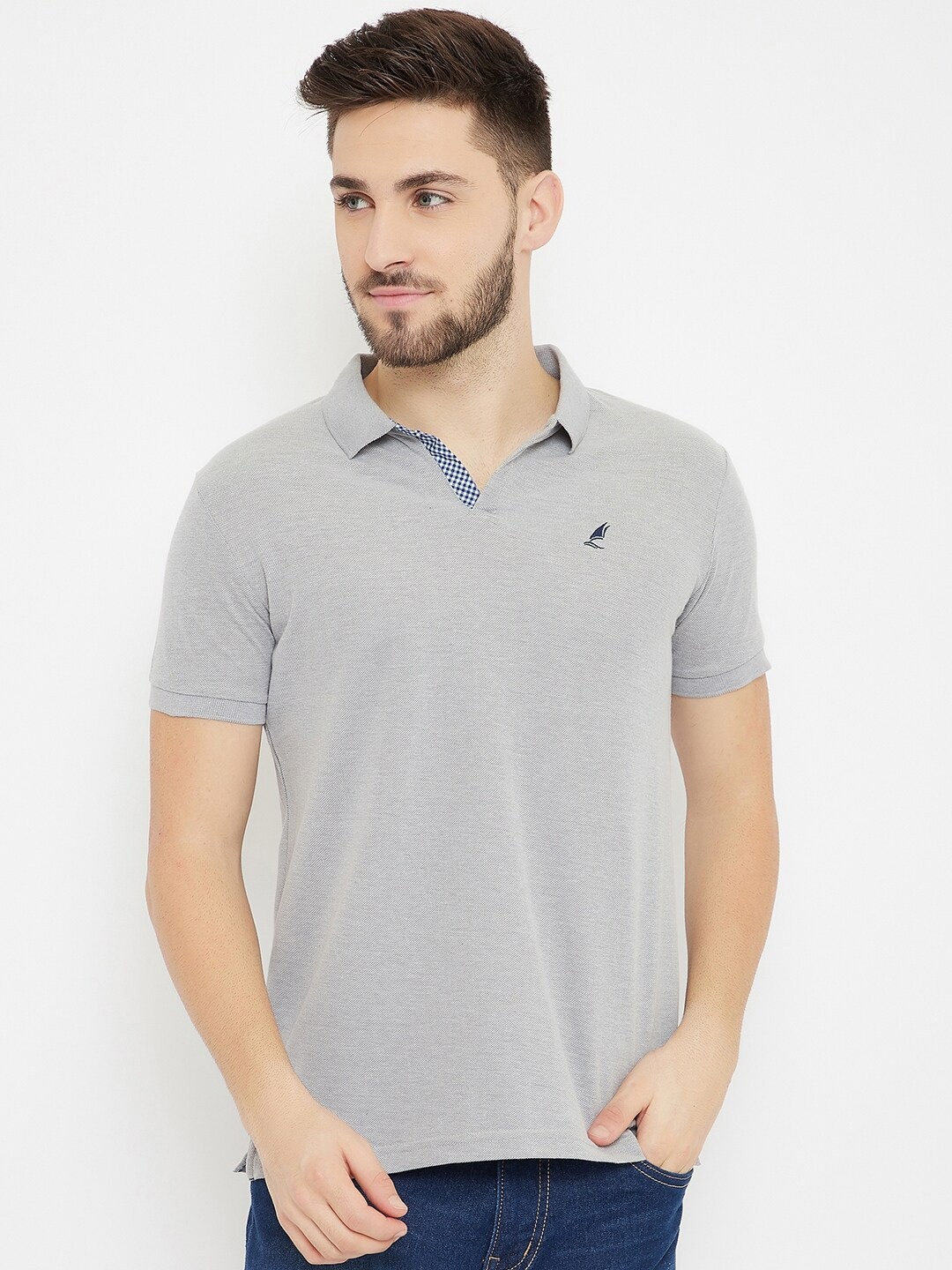 

HARBOR N BAY Men Grey Polo Collar T-shirt