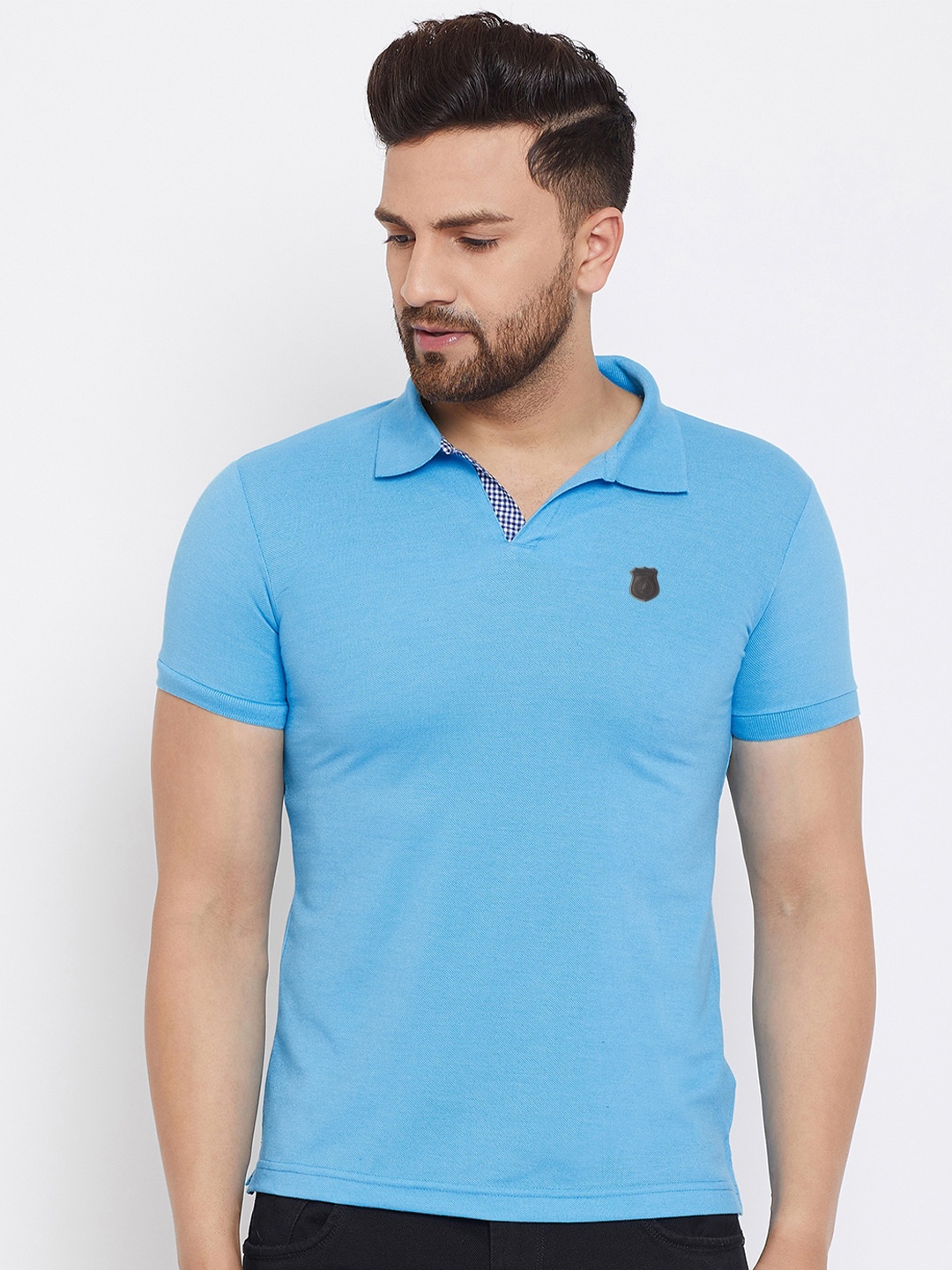 

HARBOR N BAY Men Blue Polo Collar Applique T-shirt