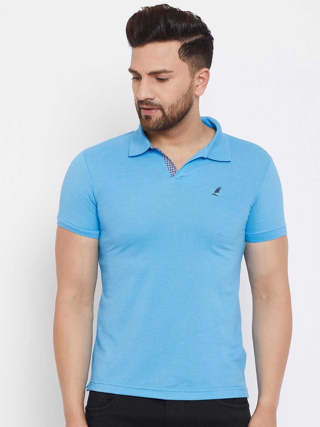 

HARBOR N BAY Men Turquoise Blue Polo Collar T-shirt