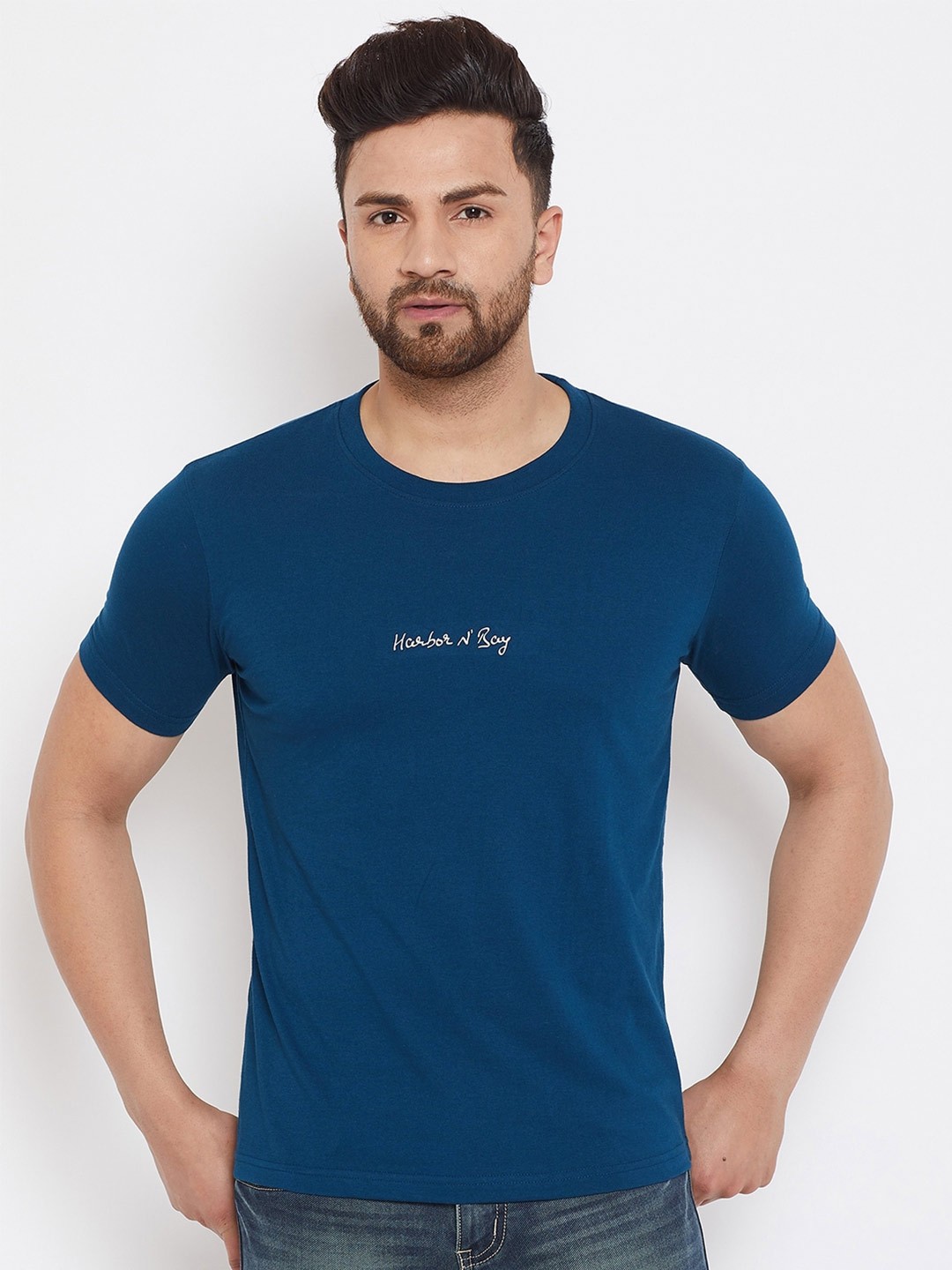 

HARBOR N BAY Men Blue Typography T-shirt