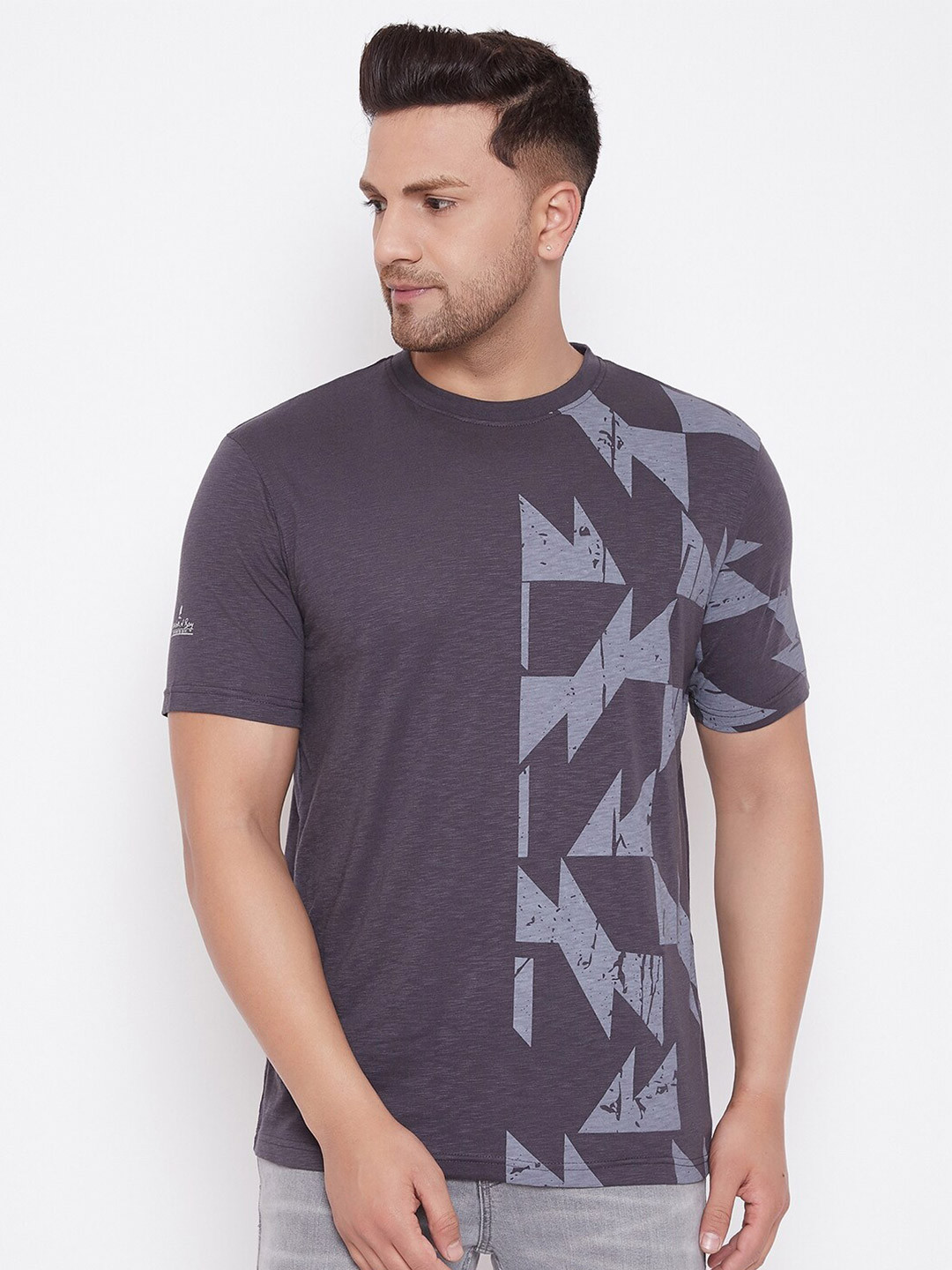 

HARBOR N BAY Men Charcoal Printed T-shirt