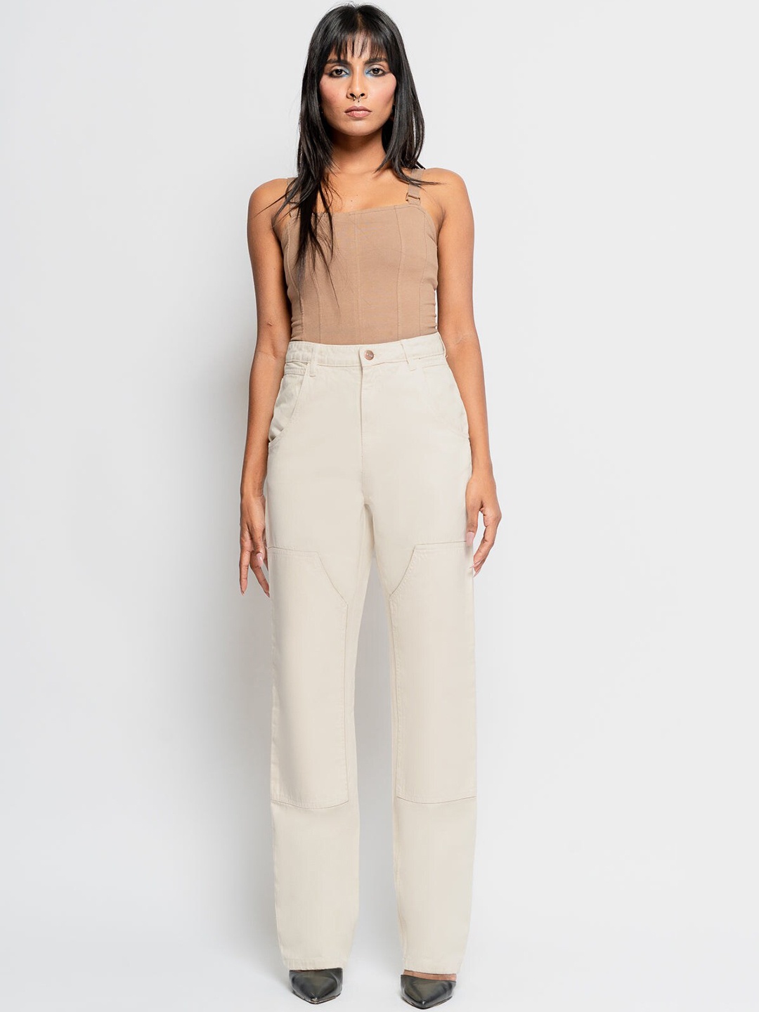 

FREAKINS Women Beautiful White High-Rise Straight Fit Cropped Jeans