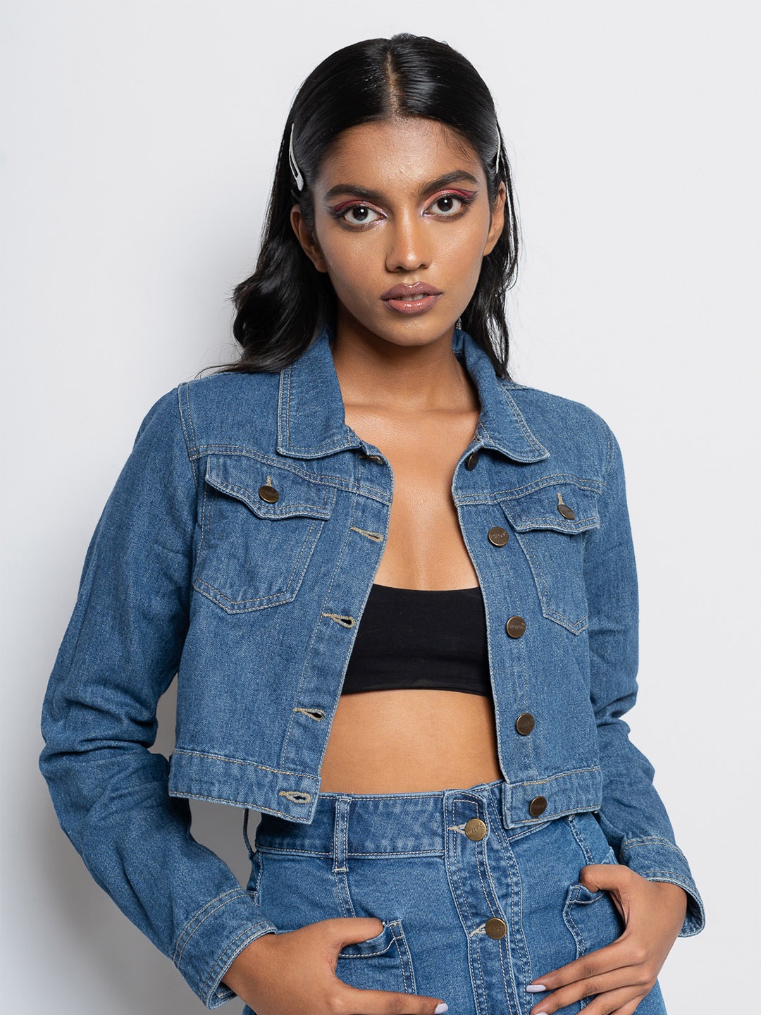 

FREAKINS Women Blue Washed Jacket