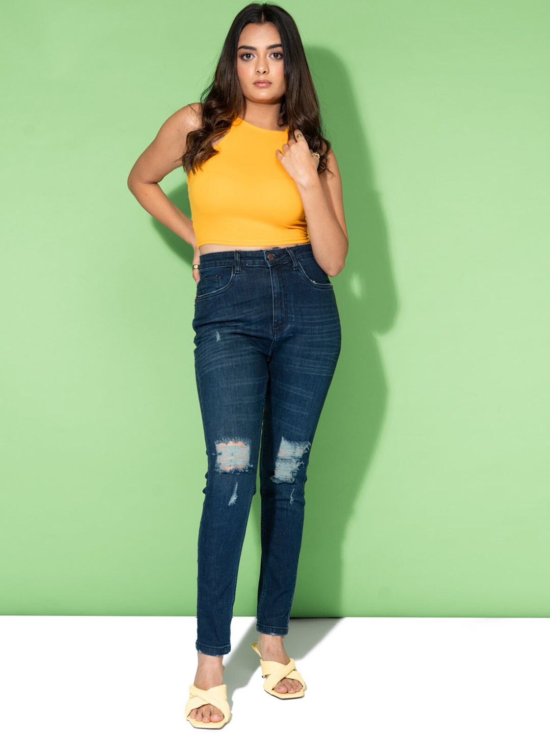 

FREAKINS Women Blue High-Rise Skinny Fit Cropped Jeans