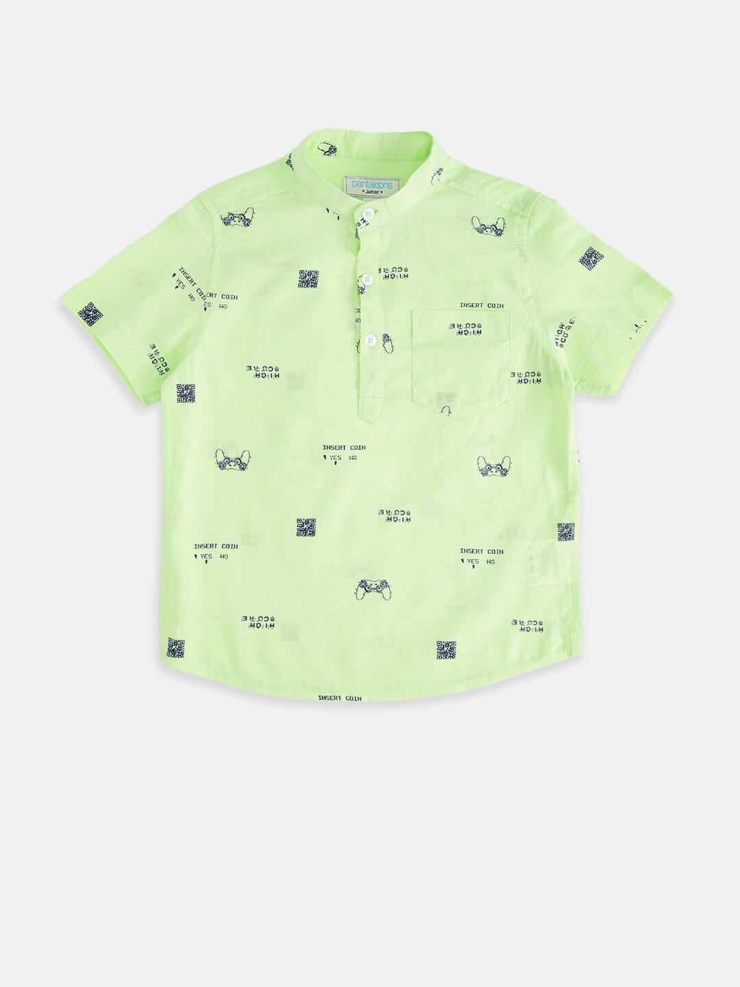 

Pantaloons Junior Boys Green Printed Cotton Casual Shirt