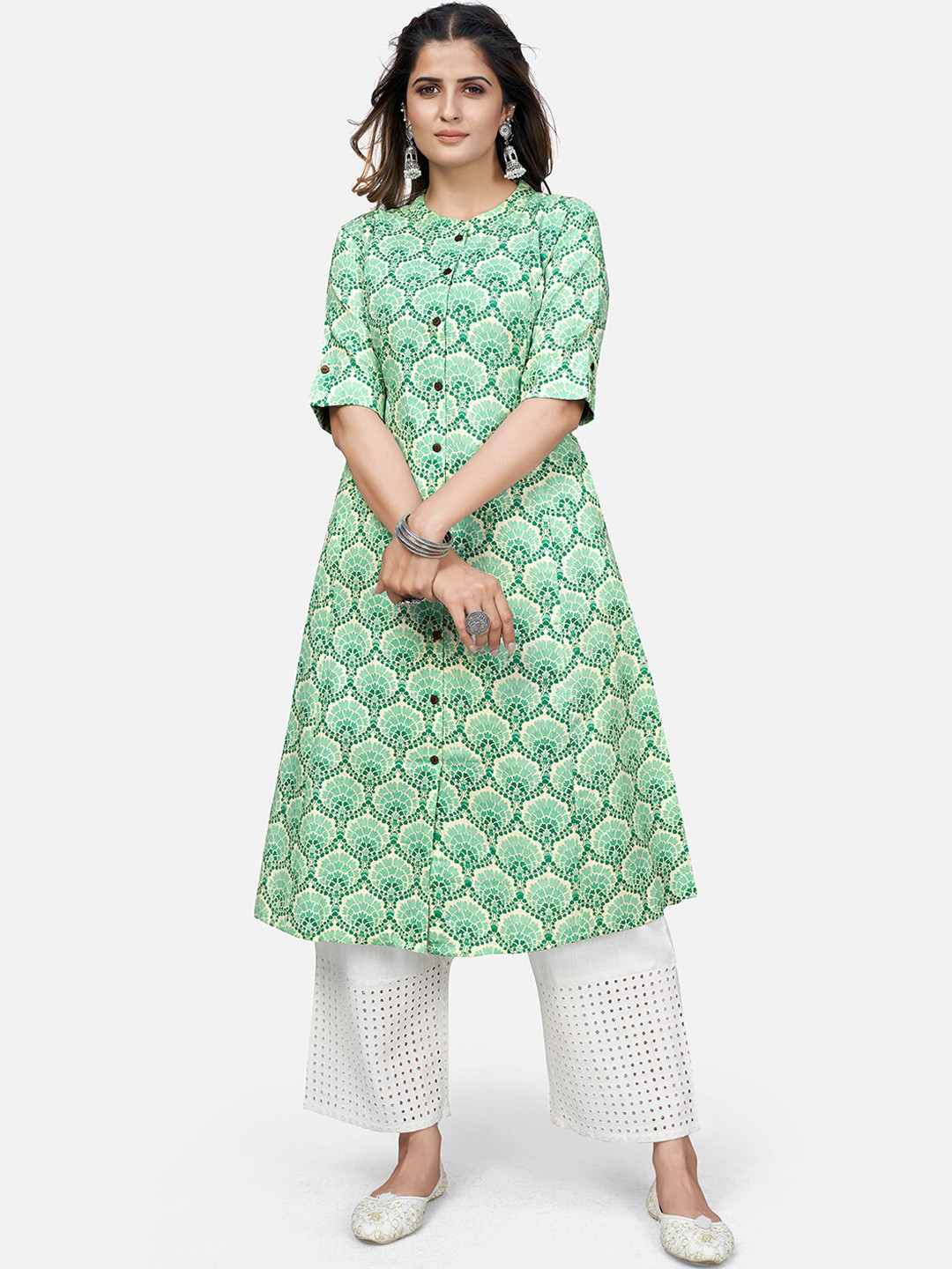 

Vbuyz Women Sea Green Ethnic Motifs Printed Kurta