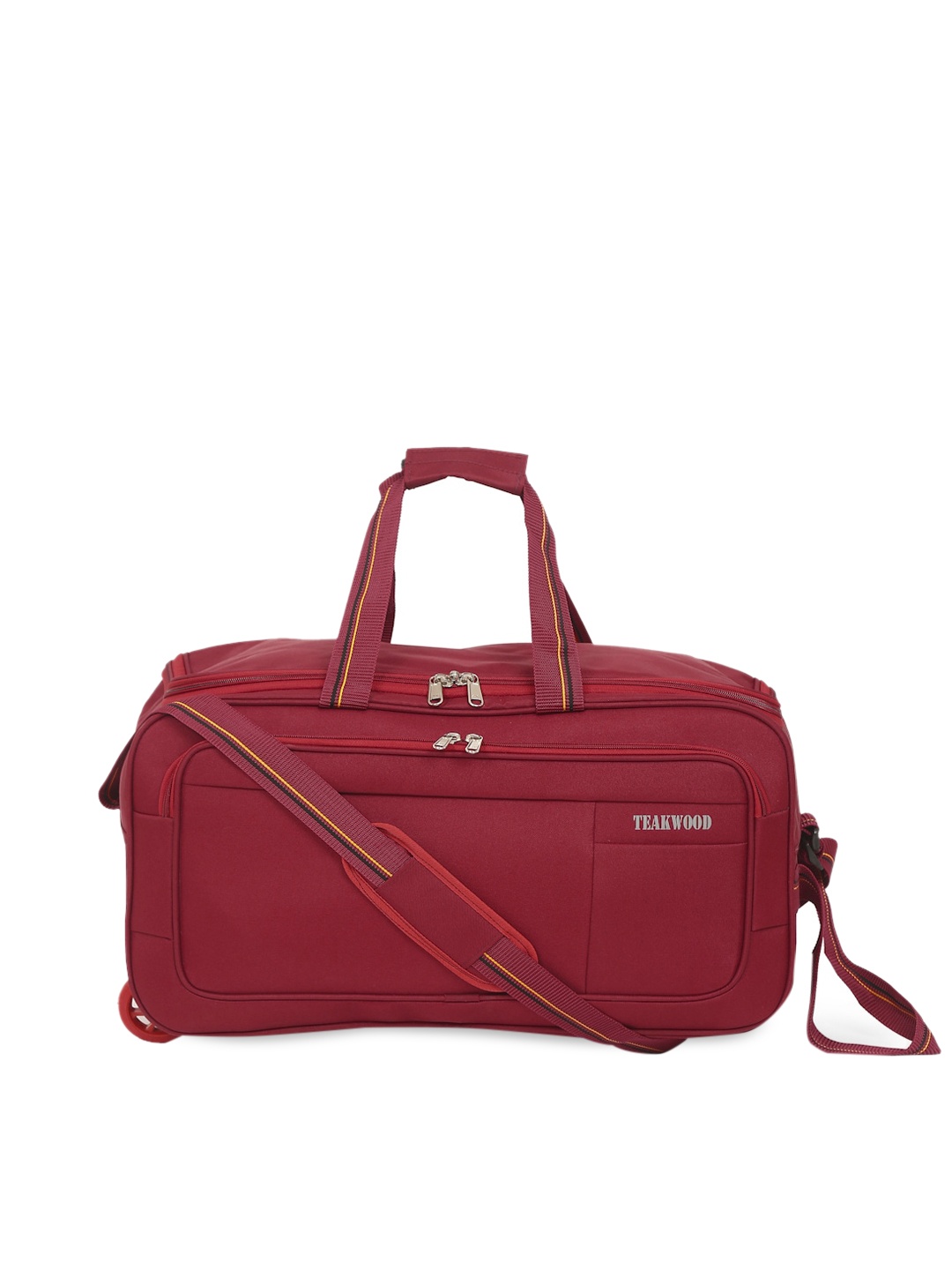 

Teakwood Leathers Red Solid Leather Duffel Trolley Bag
