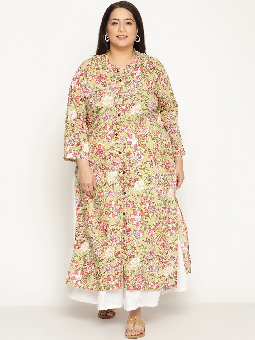 

Sringam Women Green Floral Printed Kurta