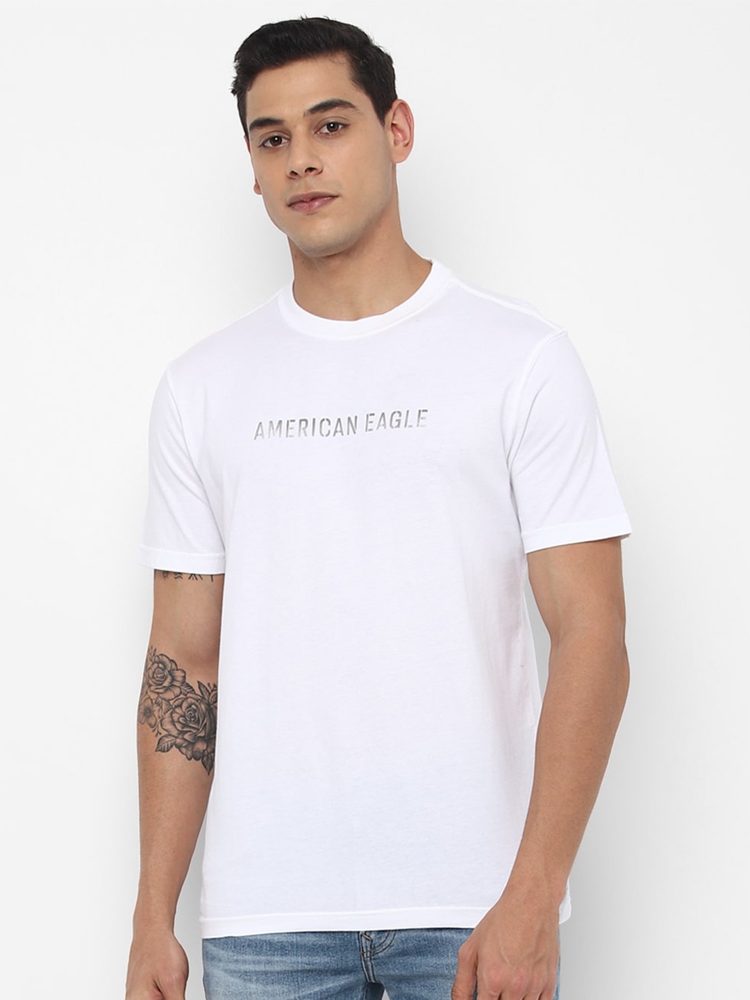 AMERICAN EAGLE OUTFITTERS Men White Typography Printed Cotton T-shirt