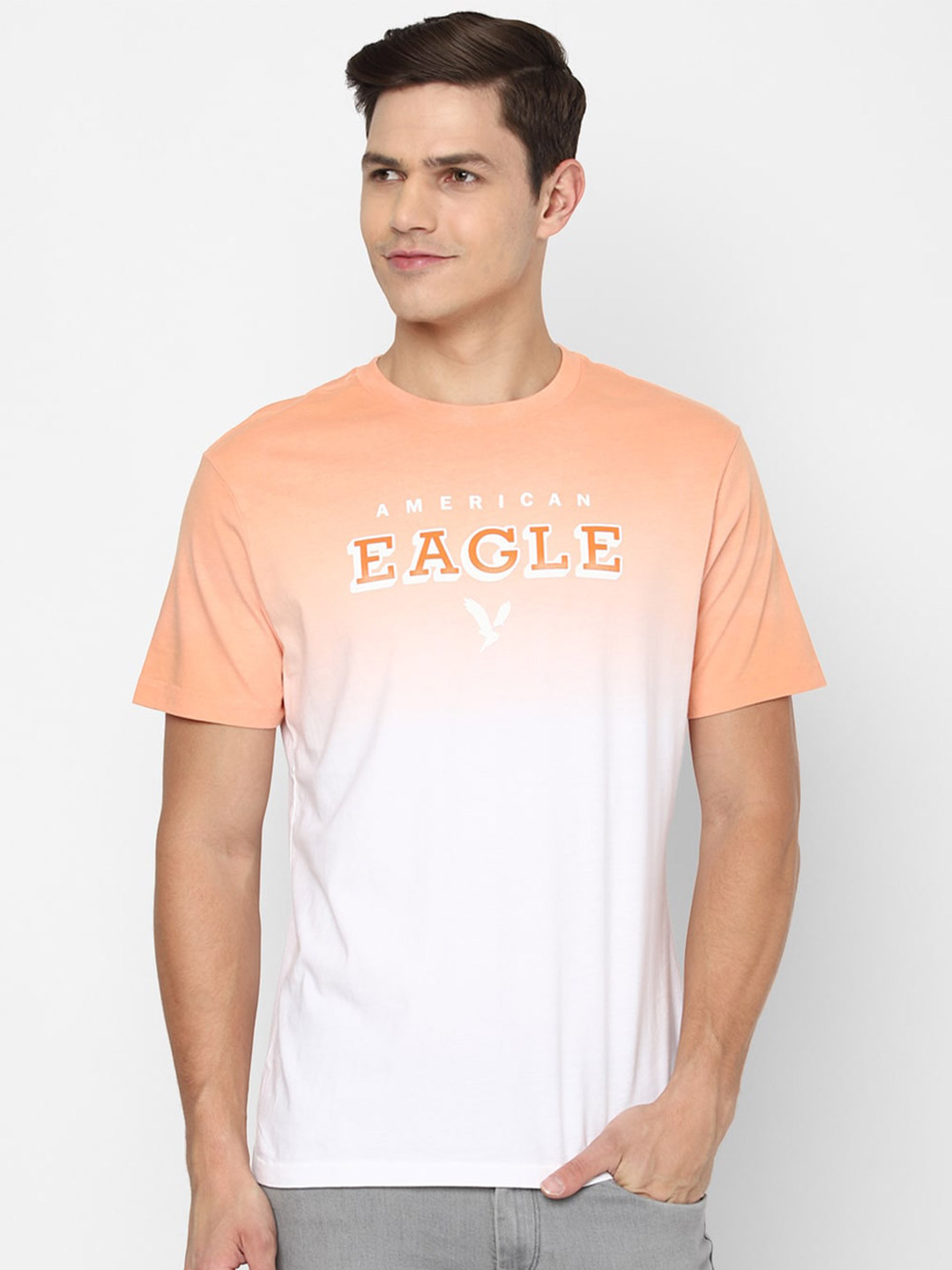 

AMERICAN EAGLE OUTFITTERS Men Orange & White Typography Printed T-shirt