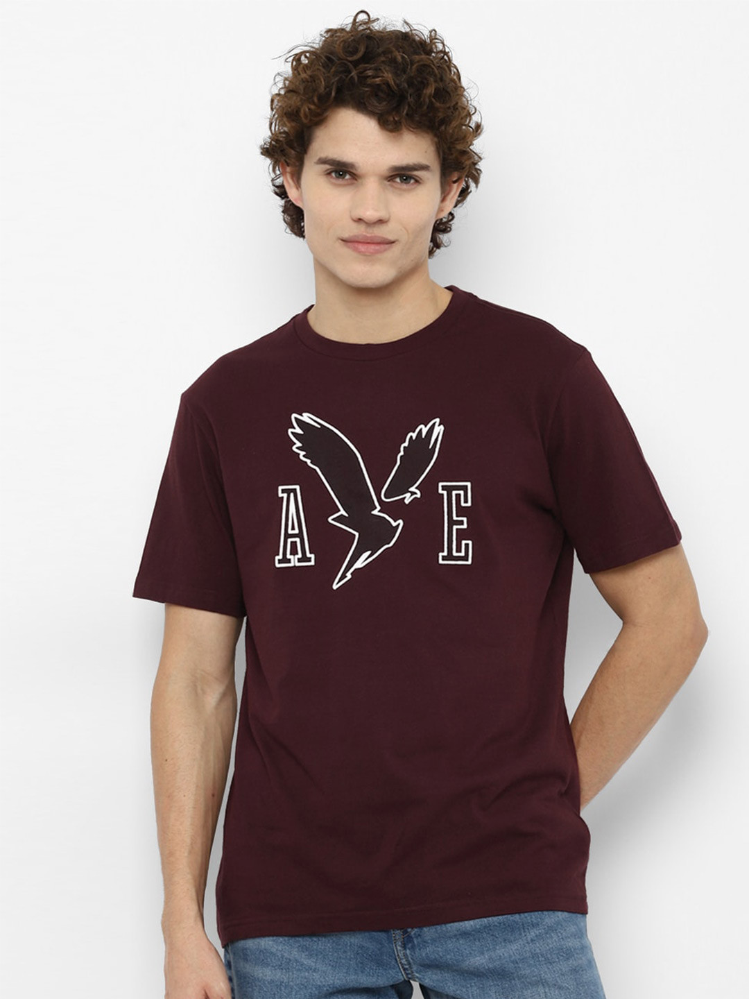 

AMERICAN EAGLE OUTFITTERS Men Burgundy Printed 100% Cotton T-shirt