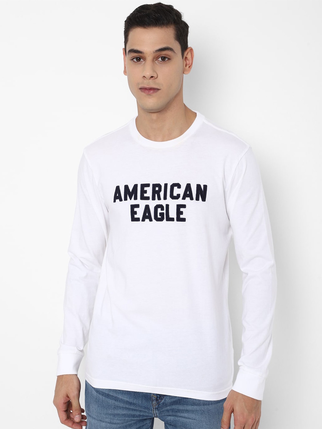 

AMERICAN EAGLE OUTFITTERS Men White Typography Printed Cotton T-shirt