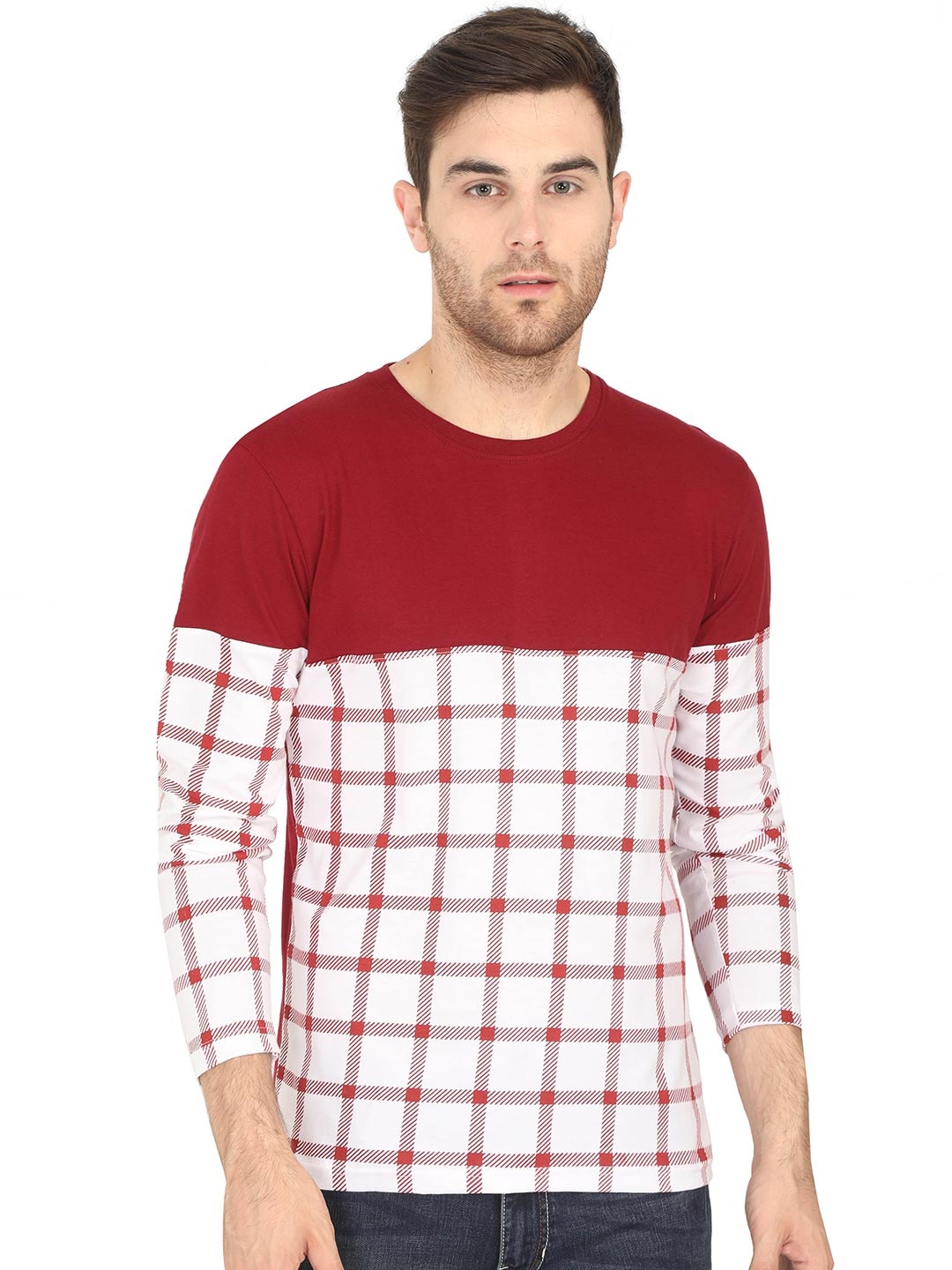 

Fleximaa Men Red & White Colourblocked Cotton T-shirt