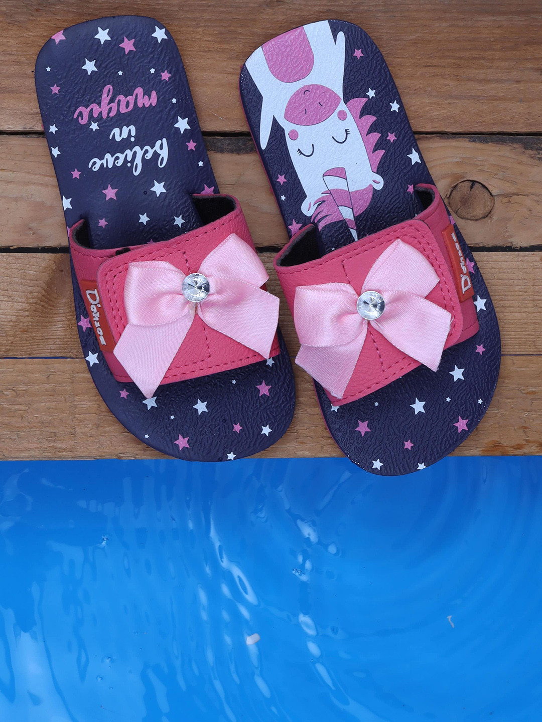 

DChica Girls Navy Blue & Pink Embellished Sliders