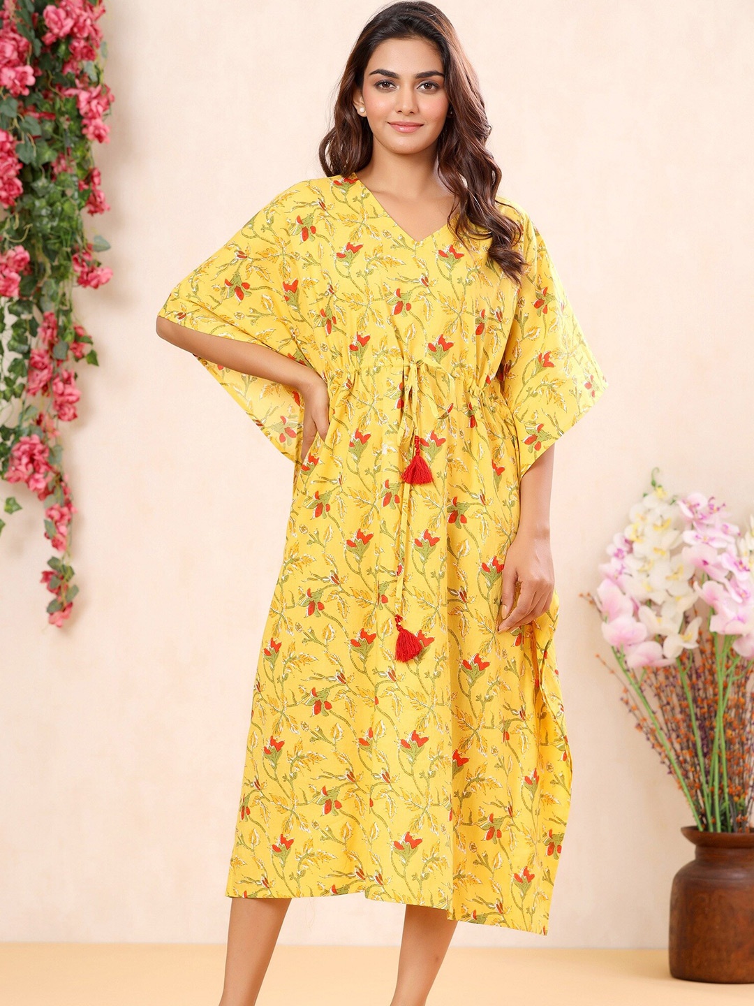 

mirari Yellow Printed Pure Cotton Nightdress