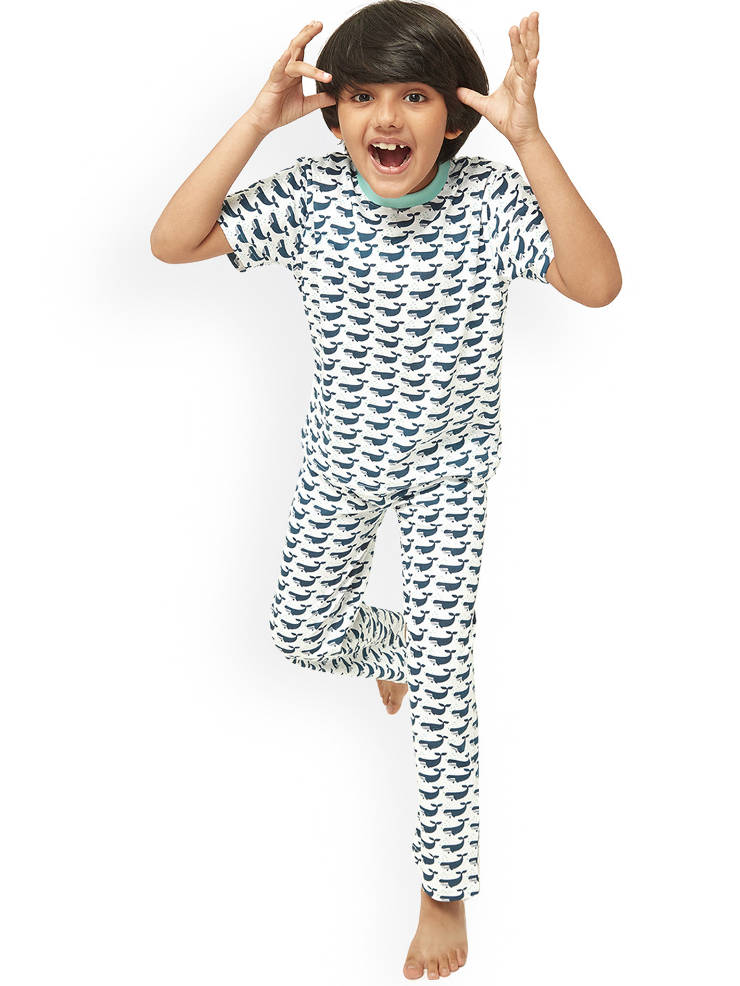 

frangipani Boys Blue & White Printed Cotton Night suit