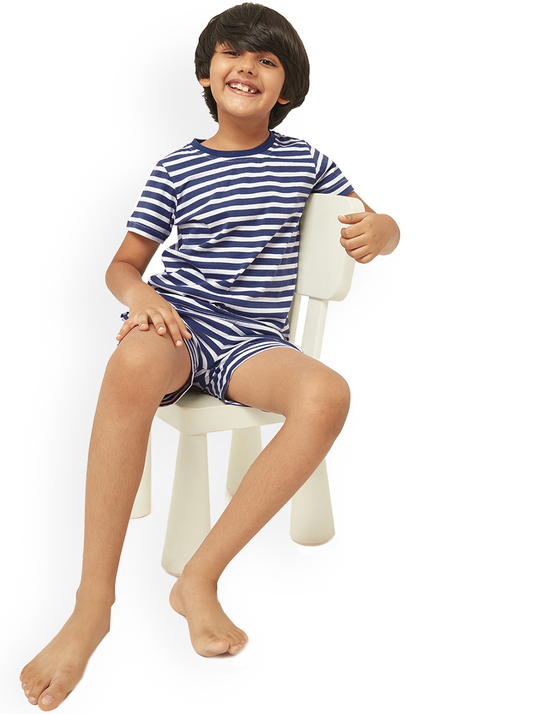 

frangipani Boys Navy Blue & White Striped Pure Cotton Shorts Night suit