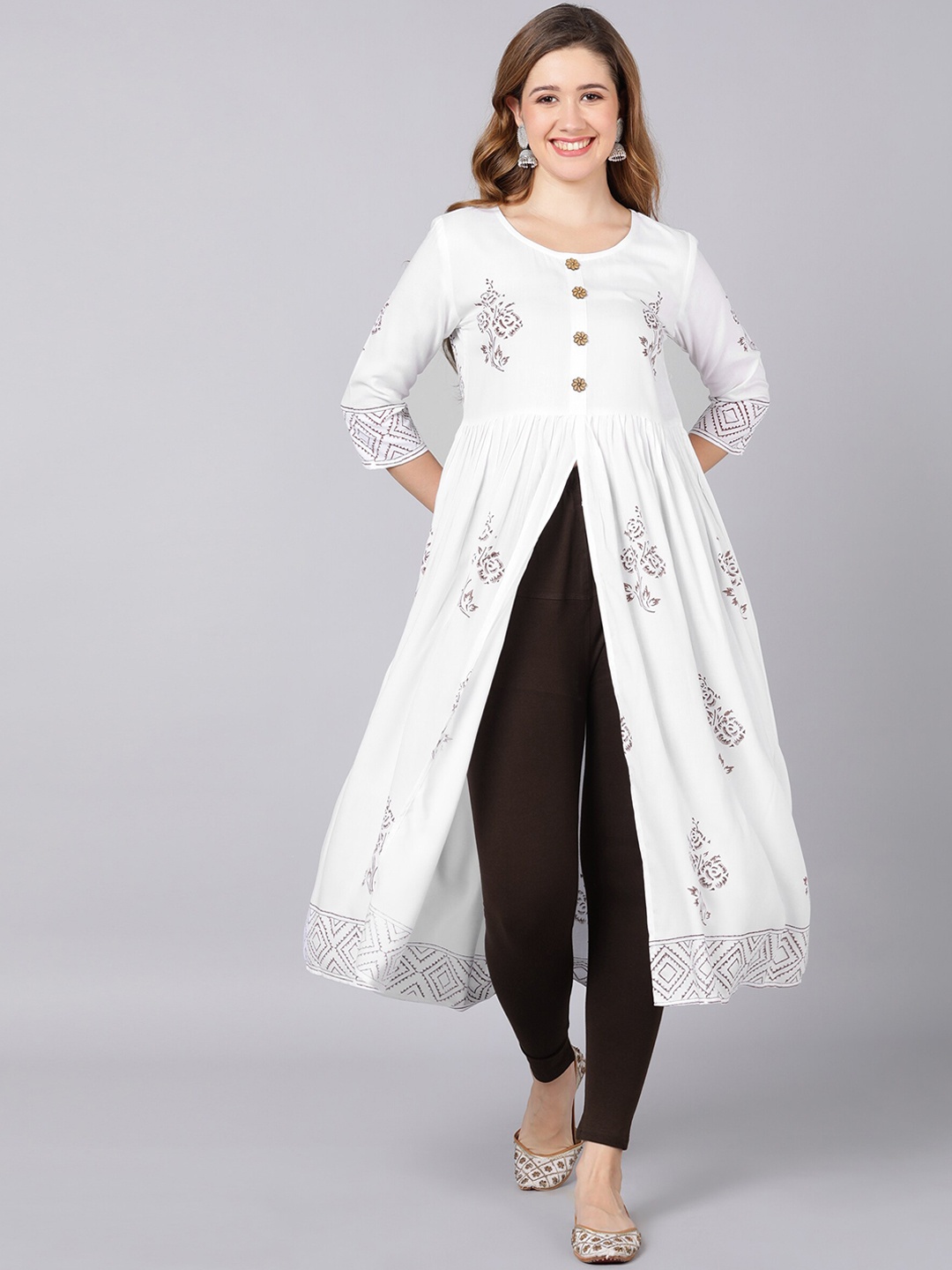 

Indi INSIDE Women White Ethnic Motifs Printed Block Print Kurta