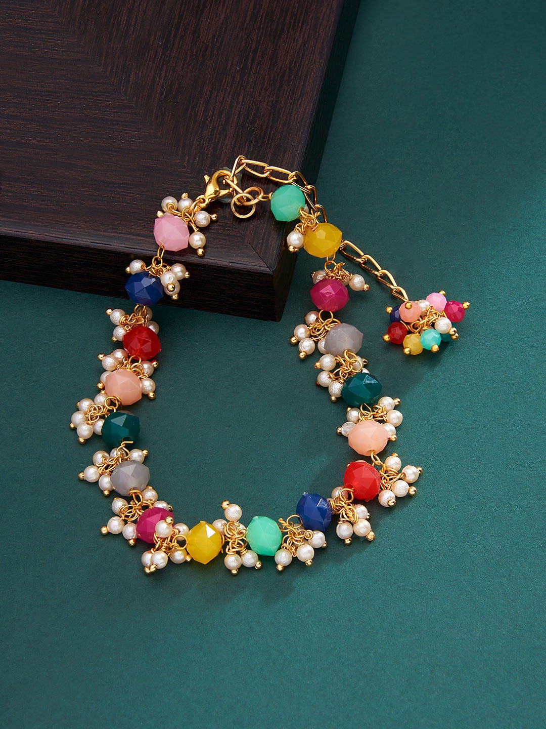 

Zaveri Pearls Women Gold-Plated & Pink Wraparound Bracelet